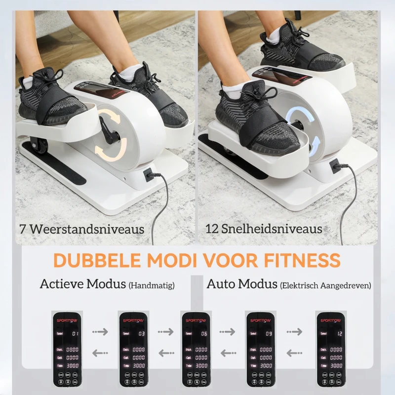 SPORTNOW Mini ellipsentrainer voor thuis onder het bureau elektrische crosstrainer met 12 snelheden & 7 weerstand