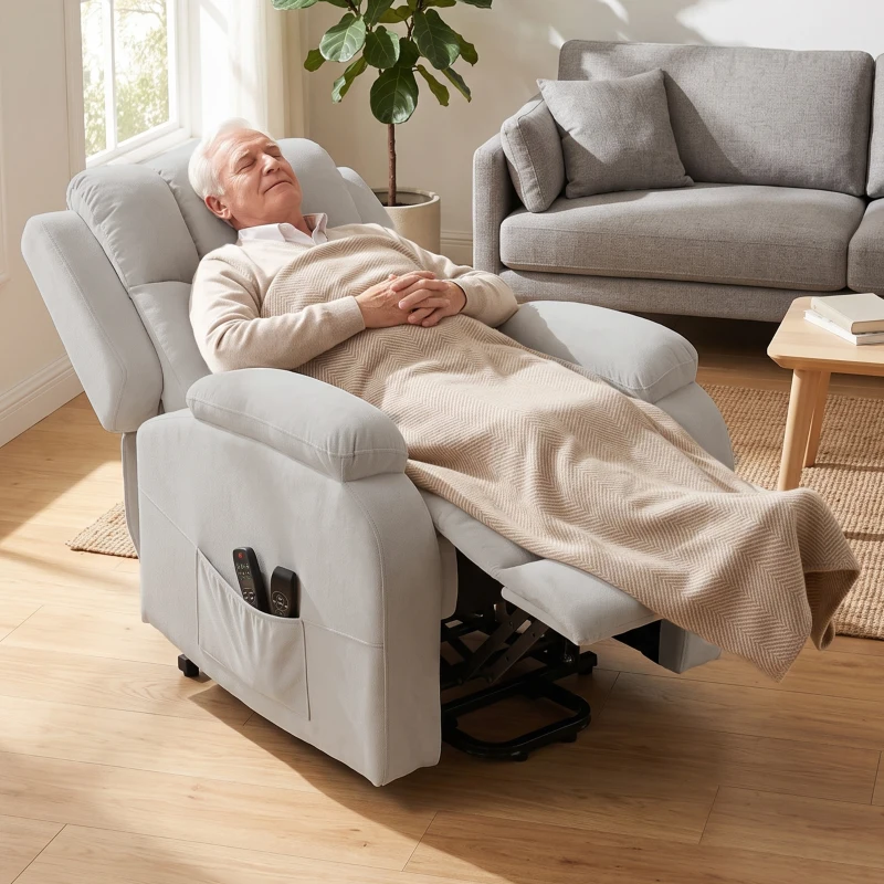 HOMCOM Fauteuil électrique releveur Zero-gravity, chauffant et massant 8 points, 2 moteurs, velours, Gris clair