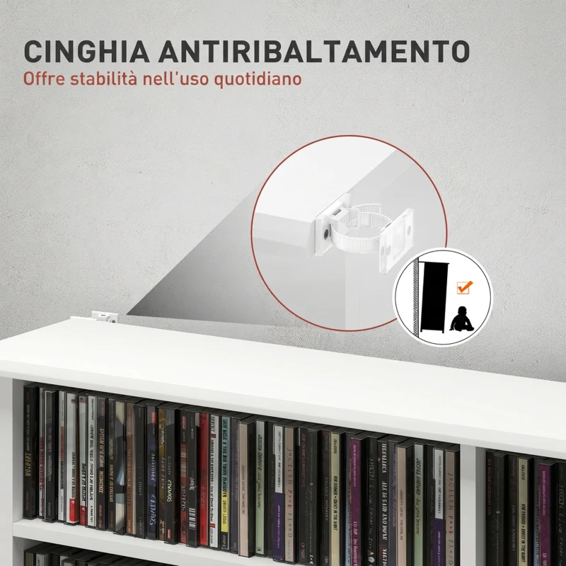HOMCOM Mobile Libreria porta CD a 16 Ripiani dal Design Moderno in Legno, 106.5x24x126.3 cm, Bianco