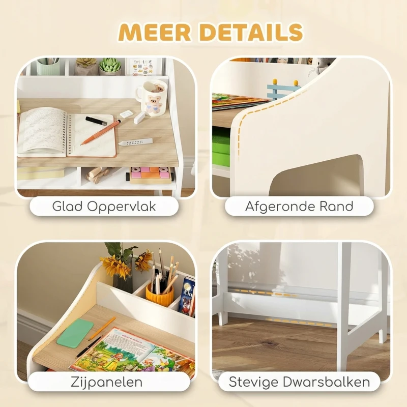 AIYAPLAY Kinder schrijftafelset met opbergruimte, open vakken, stoel, 3-8 jaar, hout
