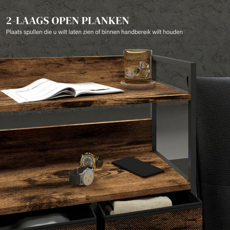 HOMCOM Stoffen Ladekast, 7 Opvouwbare Laden, 2 Planken, Stalen Frame, Bruin
