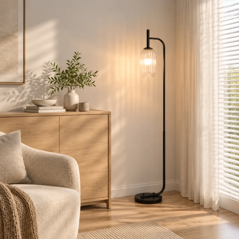 HOMCOM Lampadar de podea living lampă de podea cu abajur din sticlă texturată întrerupător la picior 29 x 25 x 152 cm metal negru