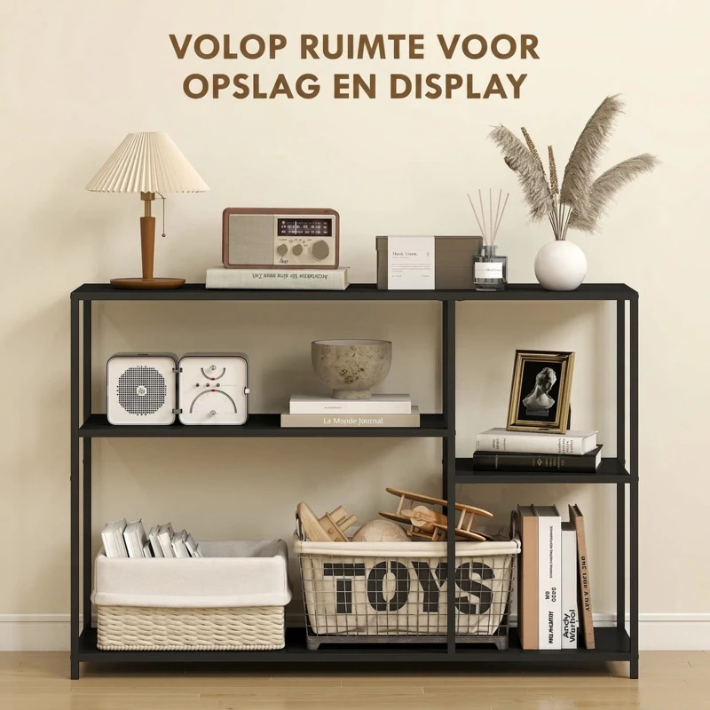 HOMCOM Consoletafel, 4 Niveaus, Stalen Frame, voor Hal, Woonkamer, Zwart(m-4)