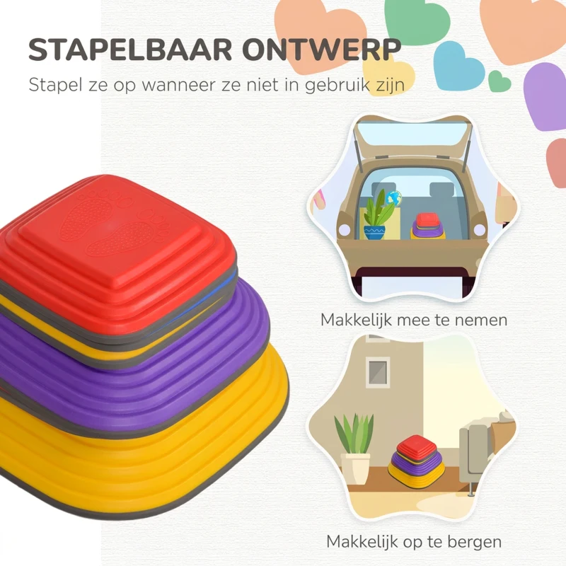 AIYAPLAY Balansstapstenen voor Kinderen, 6 Delig, Antislip, Obstakelstenen voor Motorische Ontwikkeling, Kunststof, Kleurrijk