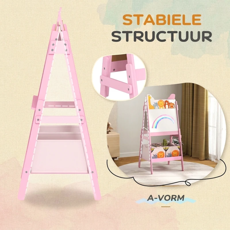 AIYAPLAY 2-in-1 Kinder Tekenezel met Whiteboard, Krijtbord en Opbergdozen, voor Kinderen van 3-8 Jaar, Roze(m-7)