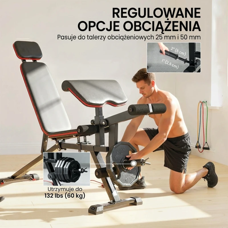 SPORTNOW Regulowana ławka do 300 kg 3 w 1 ławka treningowa z rolkami prostownik nóg modlitewnik zagłówek taśmy oporowe