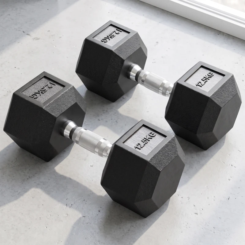 HOMCOM Ensemble d'Haltères Courtes Total 2 x 12,5 kg, Haltères Musculation Fitness pour Homme et Femme, Noir