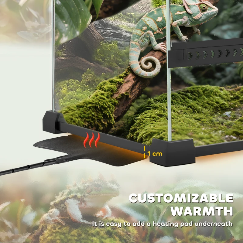 PawHut Glazen terrarium voor reptielen, verhoogde & waterdichte bodem, knopsluiting