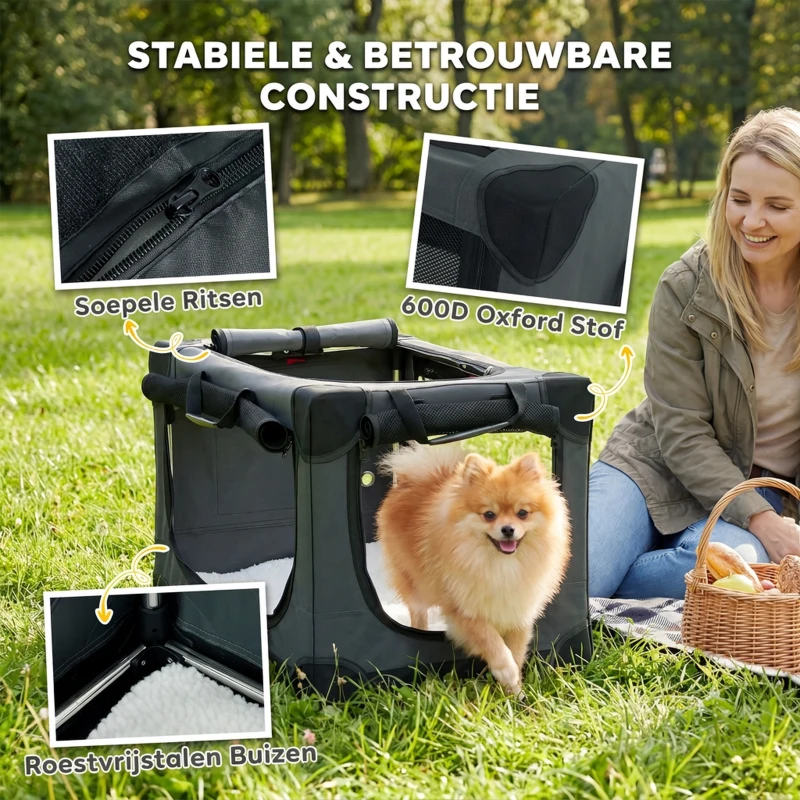 PawHut Opvouwbare hondenbox met kussen, afneembare wasbare hoes van Oxford-stof voor honden tot 22 kg, legergroen