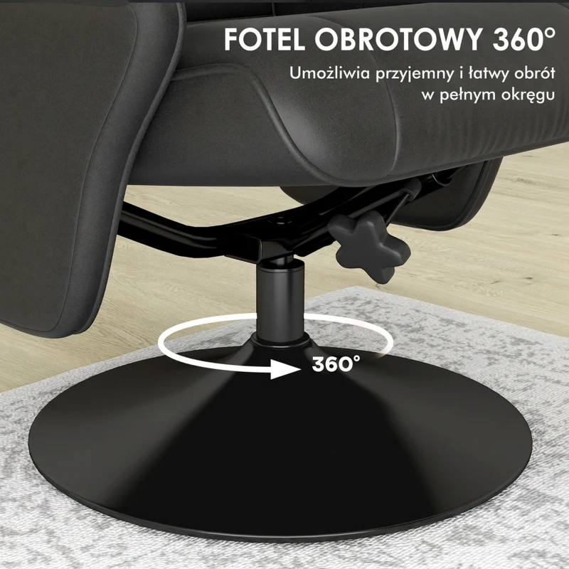 Fotel relaksacyjny z podnóżkiem, obrotowy, funkcja leżenia