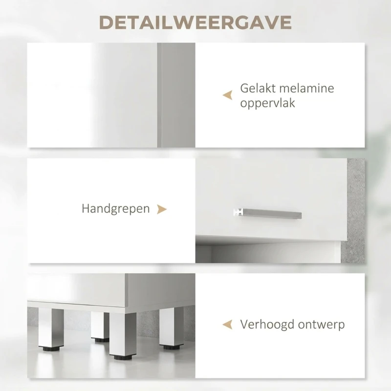 Kleankin Badkamerkast, Badcommode, met Planken en Lade, Verstelbaar, Wit