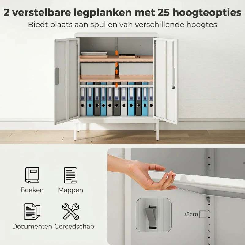 HOMCOM Afsluitbare stalen kast met 2 deuren, kantoorkast, verstelbare planken, voor thuiswerkplek, woonkamer, garage, Wit