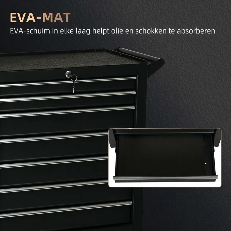 DURHAND Gereedschapswagen, 2 kleine & 5 grote lades, staal, tot 150 kg, 69 x 33 x 75 cm, rood
