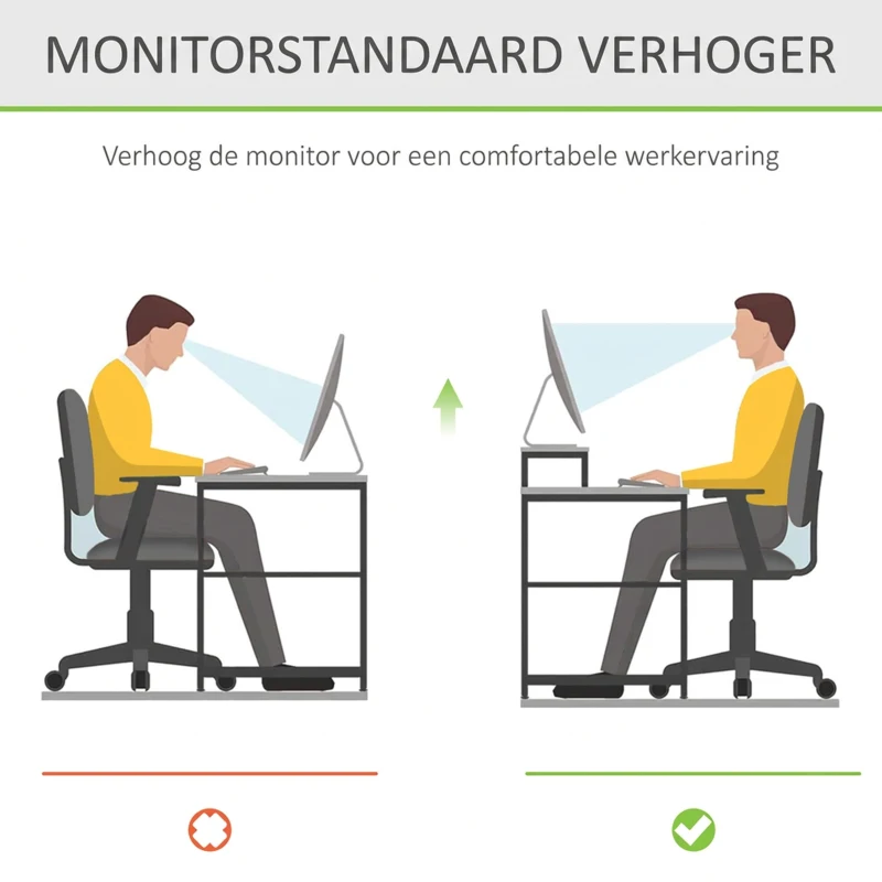 HOMCOM Monitorstandaard met schuifladen schermstandaard bureau-organizer natuurlijk