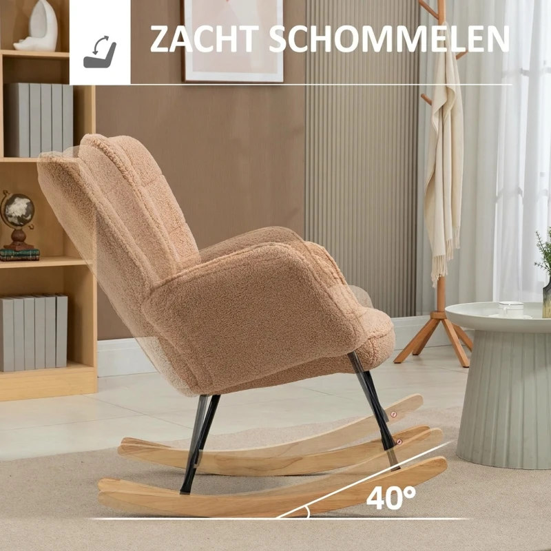 HOMCOM Schommelstoel in retrodesign, massief hout, fauteuil, relaxfauteuil, 98 cm x 71 cm x 101 cm, bruin