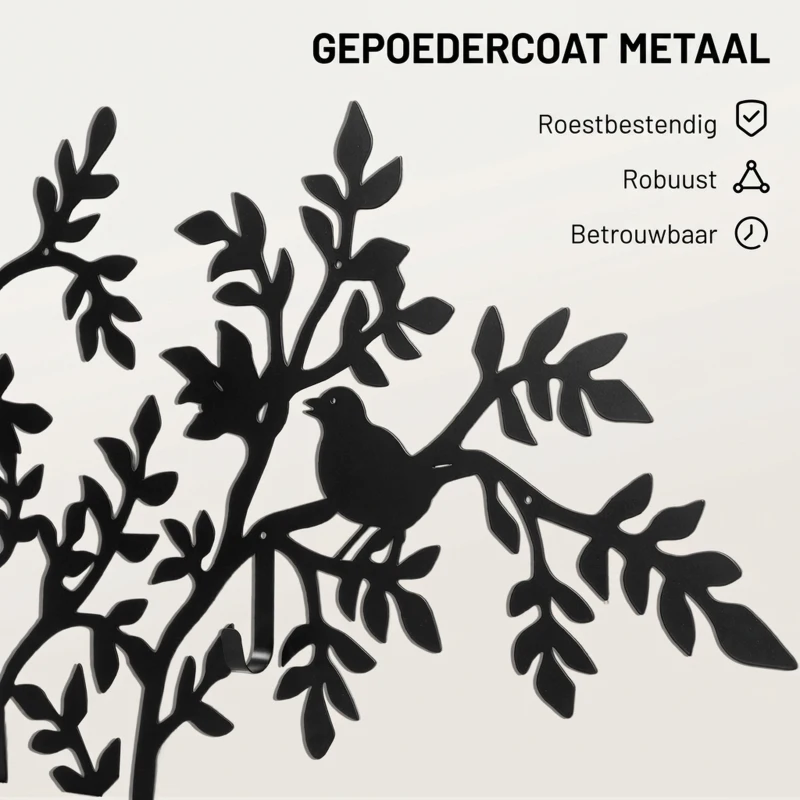 HOMCOM Wandgemonteerde Kapstok, Mantelhaak in Boomdesign met Vogels, Zwart