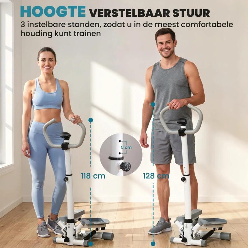 HOMCOM Stepper hometrainer voor thuis met LCD-scherm, instelbare snelheid, Metaal ABS, 55 x 53 x 118-128 cm
