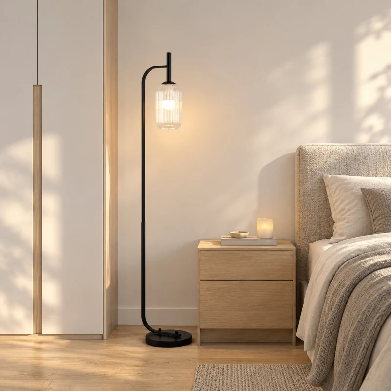 HOMCOM Lampadar de podea living lampă de podea cu abajur din sticlă texturată întrerupător la picior 29 x 25 x 152 cm metal negru