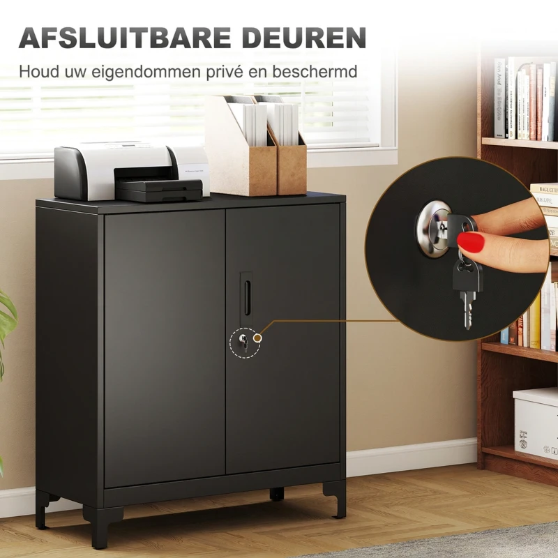 HOMCOM Metalen kantoorkast met afsluitbare deuren, 2-laags ontwerp, zwart