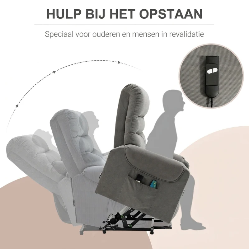 HOMCOM tv-stoel opstahulp stoel met massagefunctie verwarming donkergrijs(m-4)