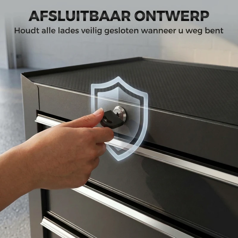 HOMCOM Gereedschapskast, gereedschapskist, 5 lades, verrijdbaar, staal, zwart