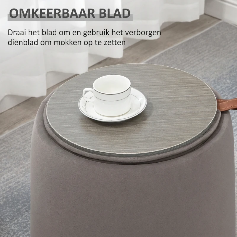 HOMCOM 2-in-1 Pouf in fluweellook met opbergruimte en afneembare deksel Φ44 cm x 47,5 cm Donkergrijs