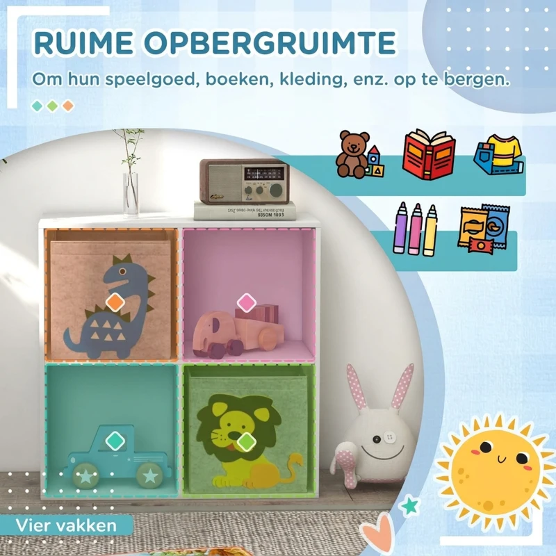 ZONEKIZ Opbergrek voor Kinderen, Kubussen, Laden, MDF, Kantelbeveiliging, Wit