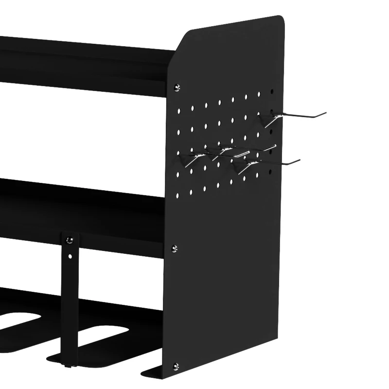 Outsunny Tuingereedschap-organizer 2-traps gereedschapsstandaard met haken en zijvak tot 50 kg 61,8 x 23 x 32,7cm Zwart