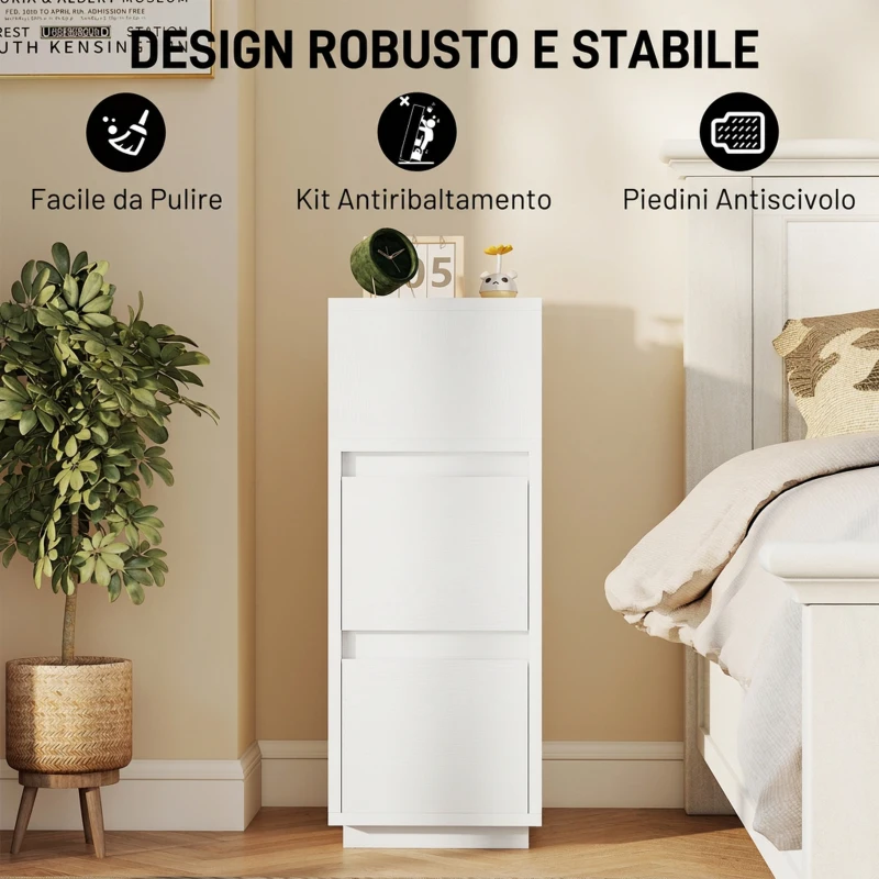 HOMCOM Set di 2 Comodini con 2 Cassetti e Ripiano Aperto Moderni e Salvaspazio, 25x30x65 cm, Bianco