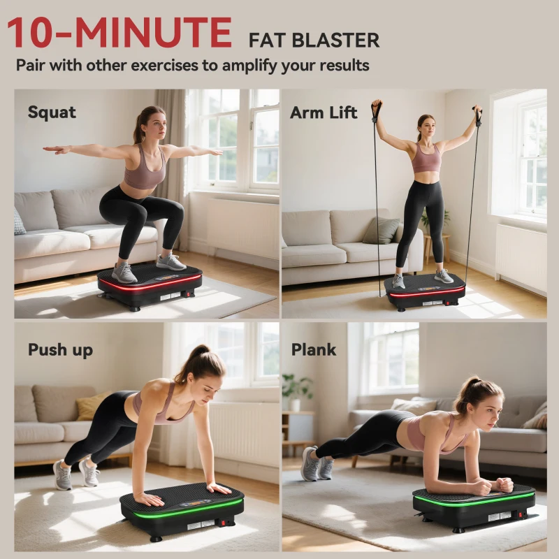 SPORTNOW Vibratieplaat voor fitnessoefeningen, Bluetooth-functie, afstandsbediening, 99 snelheidsstanden, kunststof, staal, zwart