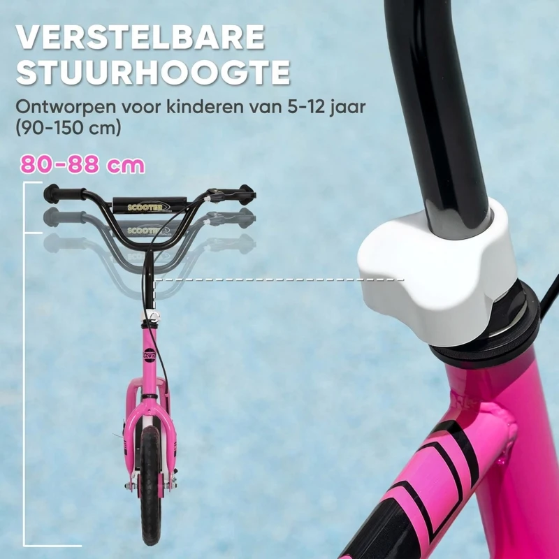 AIYAPLAY Kinderroller met verstelbaar stuur, grote wielen, parkeerstandaard, handrem, voor kinderen van 5-12 jaar, Roze(m-4)