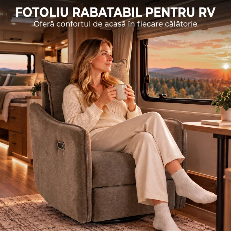 HOMCOM Fotoliu Recliner Electric 155° cu Suport pentru Picioare, Rotire 270°, Șezut Lat, Balans, Șenilă, Kaki