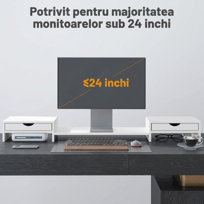 HOMCOM Suport pentru Monitor Reglabil, Alb
