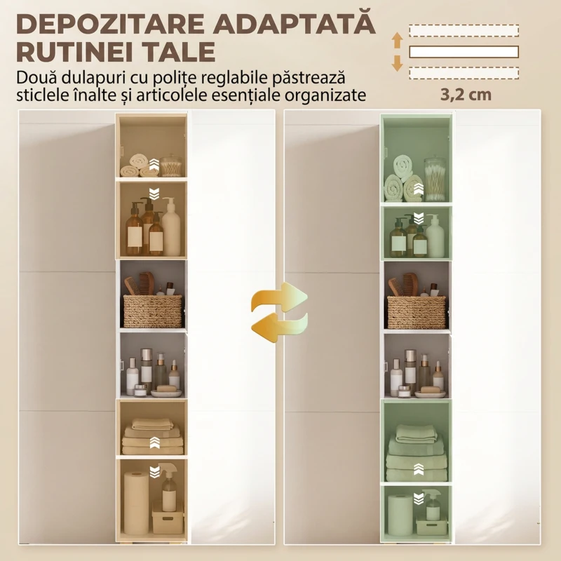 HOMCOM Dulap de Baie Înalt cu Uși Tip Oblon și Poliță Reglabilă, Alb