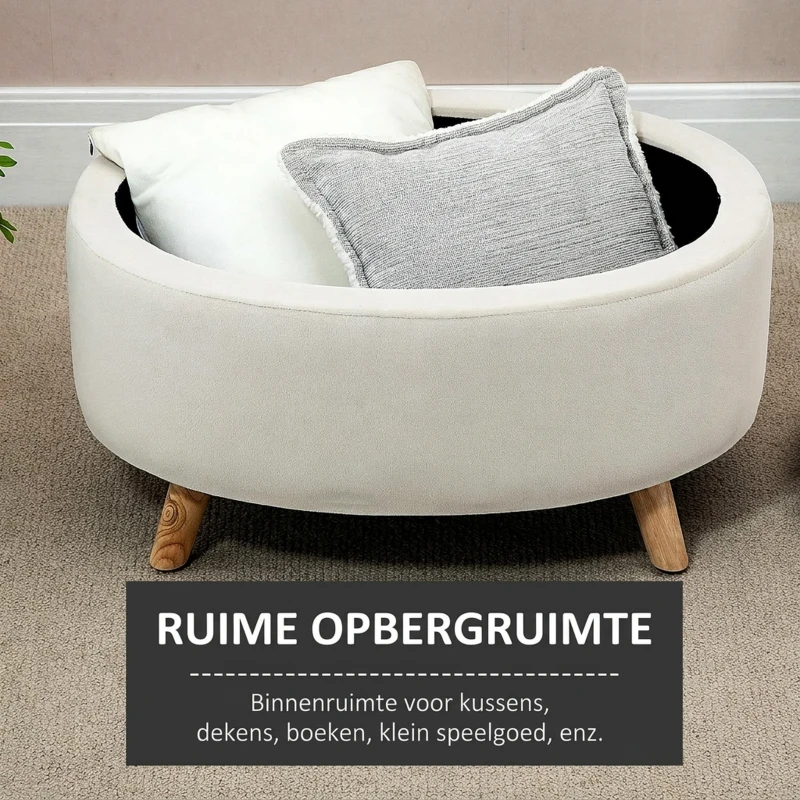 HOMCOM Opbergbank met fluweeloptiek, Ovale Vorm, Hocker, tot 80 kg, 71 x 51,5 x 42 cm, Beige