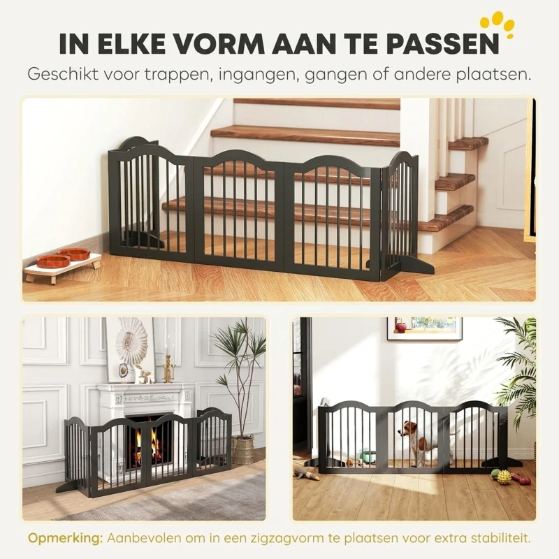 PawHut Hondenhek Vrijstaand Beschermhek met Voetjes, Opvouwbaar Hondenhek, 5 Panelen, 261,5 x 29,5 x 61 cm, Zwart
