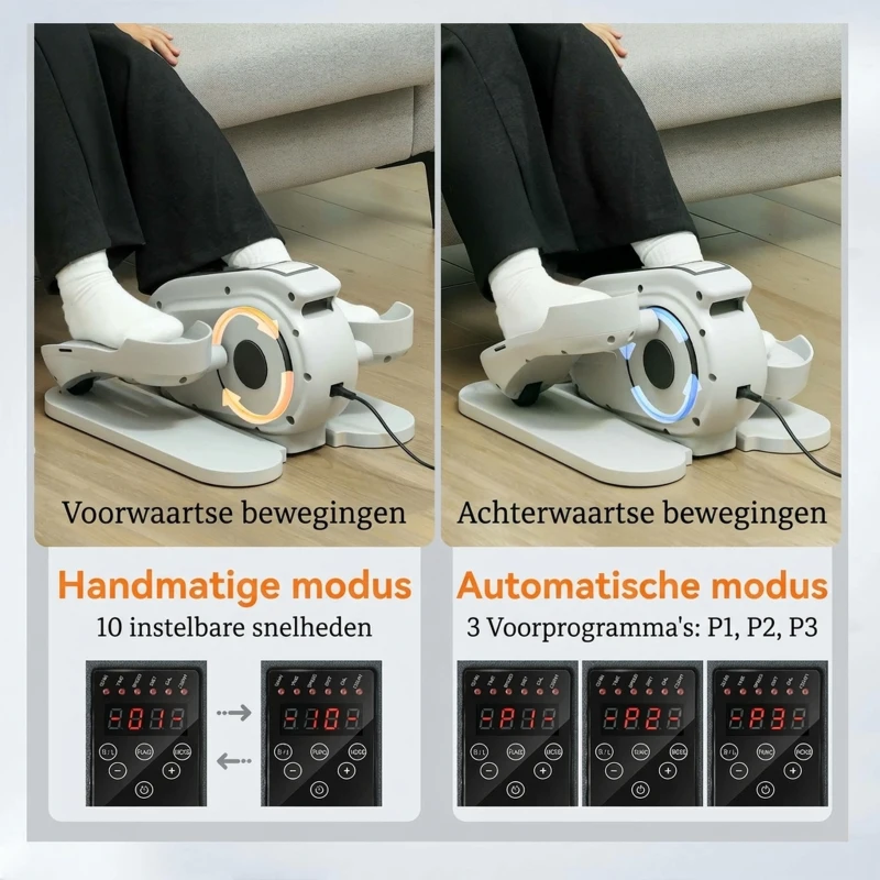 SPORTNOW Zitpedaaltrainer, Mini-Ellipsentrainer met LCD-Monitor, Afstandsbediening, 10 Instelbare Snelheidsniveaus, Wit