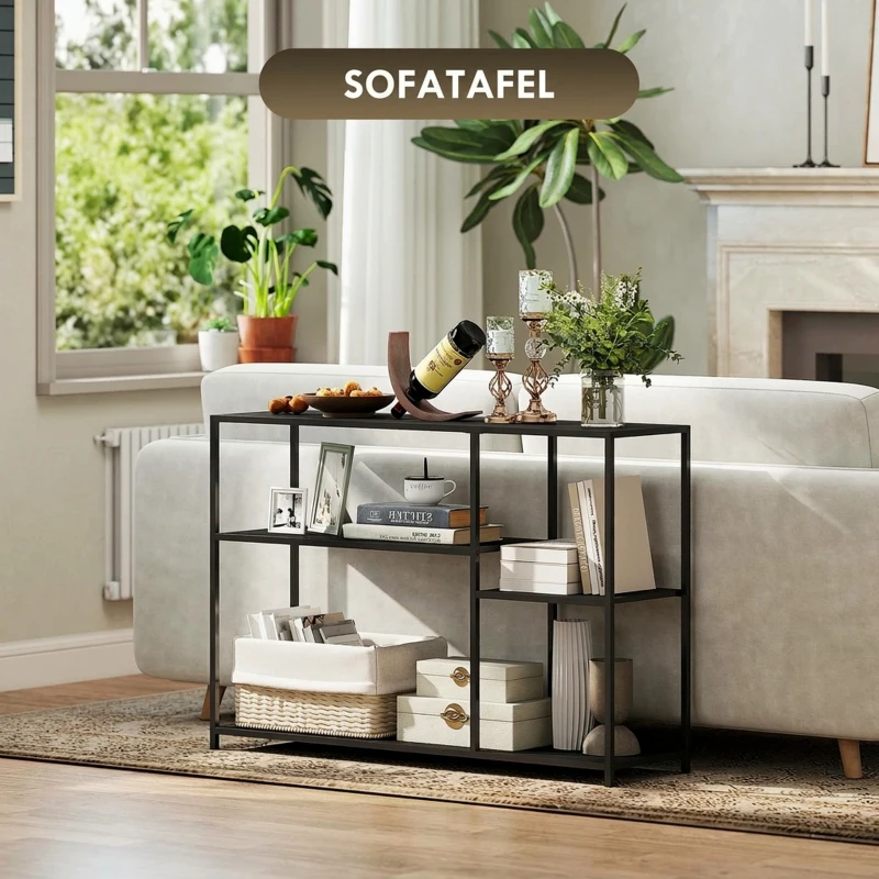 HOMCOM Consoletafel, 4 Niveaus, Stalen Frame, voor Hal, Woonkamer, Zwart(m-7)