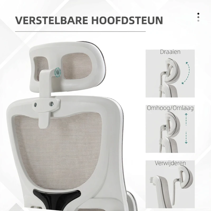 Vinsetto Bureaustoel, in hoogte verstelbaar, kantelbare rugleuning, verstelbare hoofdsteun, tot 120 kg, 60x59x114-122 cm, Grijs(m-7)
