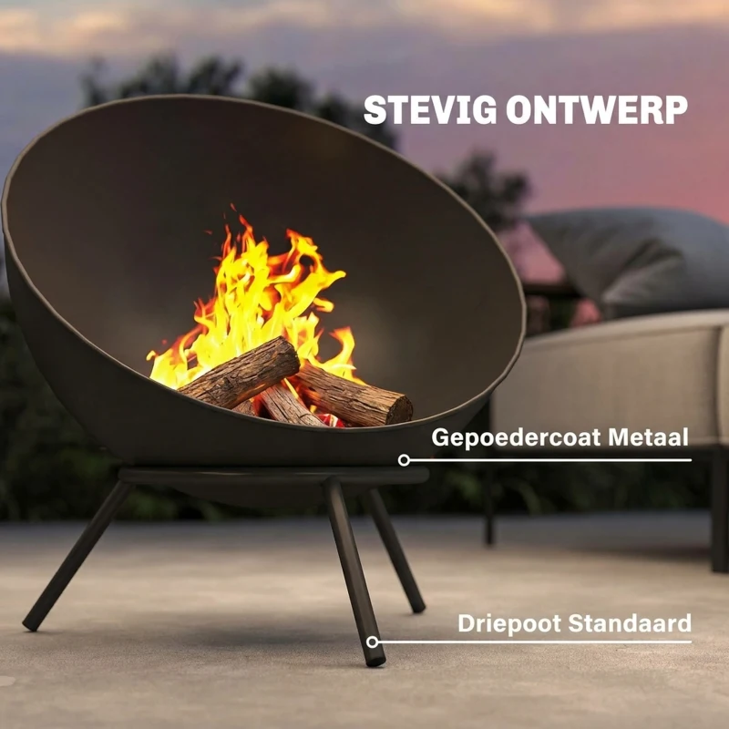 Outsunny Vuurkorf 60 x 53 x 66cm verstelbaar vuurplaats met vuurhaak koolstofrooster standaard zwart
