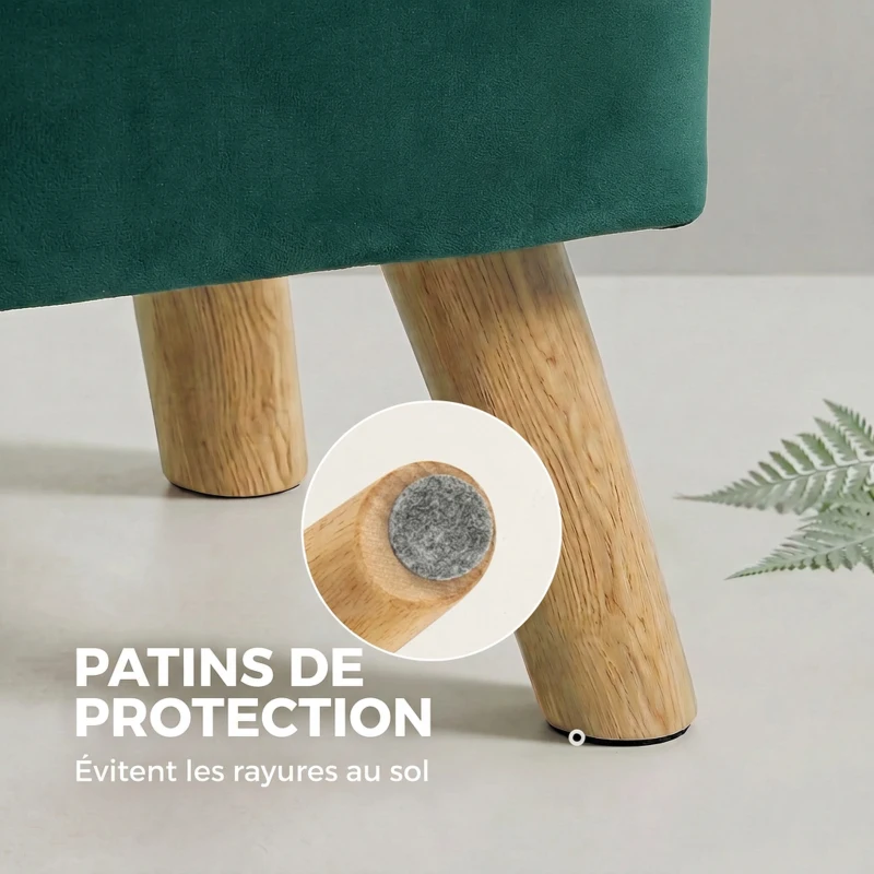 HOMCOM Repose-Pied Salon, Ottoman, Siège Rembourré en Tissu avec Pieds en Bois, 27 x 27 x 26 cm, Vert Foncé