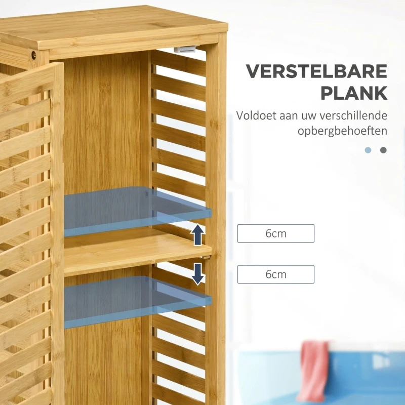 kleankin Badkamerkast met lamellendeur, verstelbare legplank, natuurlijk bamboe, 30x19,9x70 cm