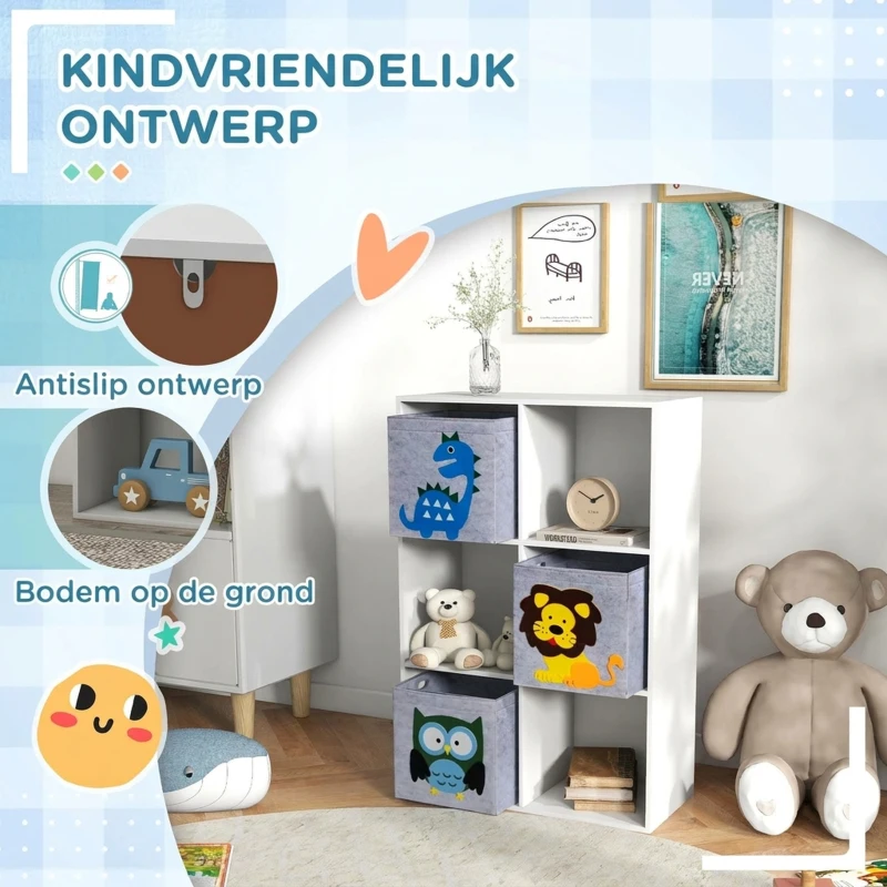 ZONEKIZ Opbergrek voor Kinderen, Blokken, Lades, MDF, Kantelbeveiliging, Grijs