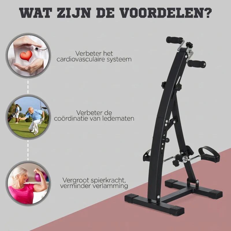 HOMCOM Hometrainer voor senioren bewegingstrainer pedaaltrainer armen en benen staal wit
