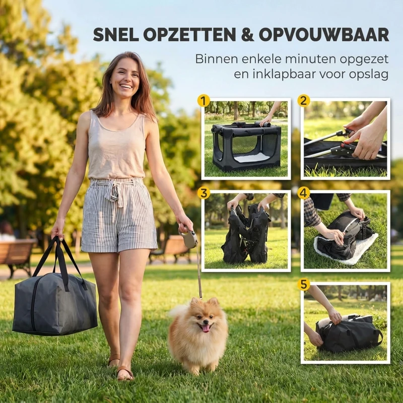 PawHut Opvouwbare hondenbox met kussen, afneembare wasbare hoes van Oxford-stof voor honden tot 22 kg, legergroen