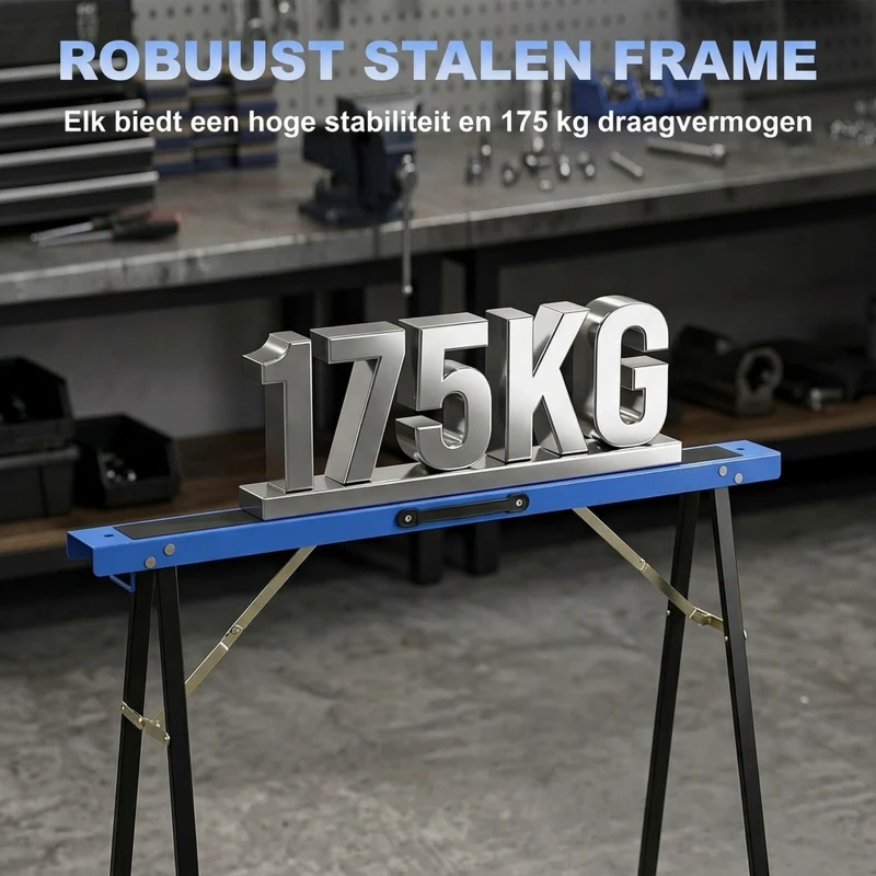 HOMCOM Set van 2 stevige, inklapbare metalen schragen voor timmerwerk en doe-het-zelf projecten, Blauw en Zwart