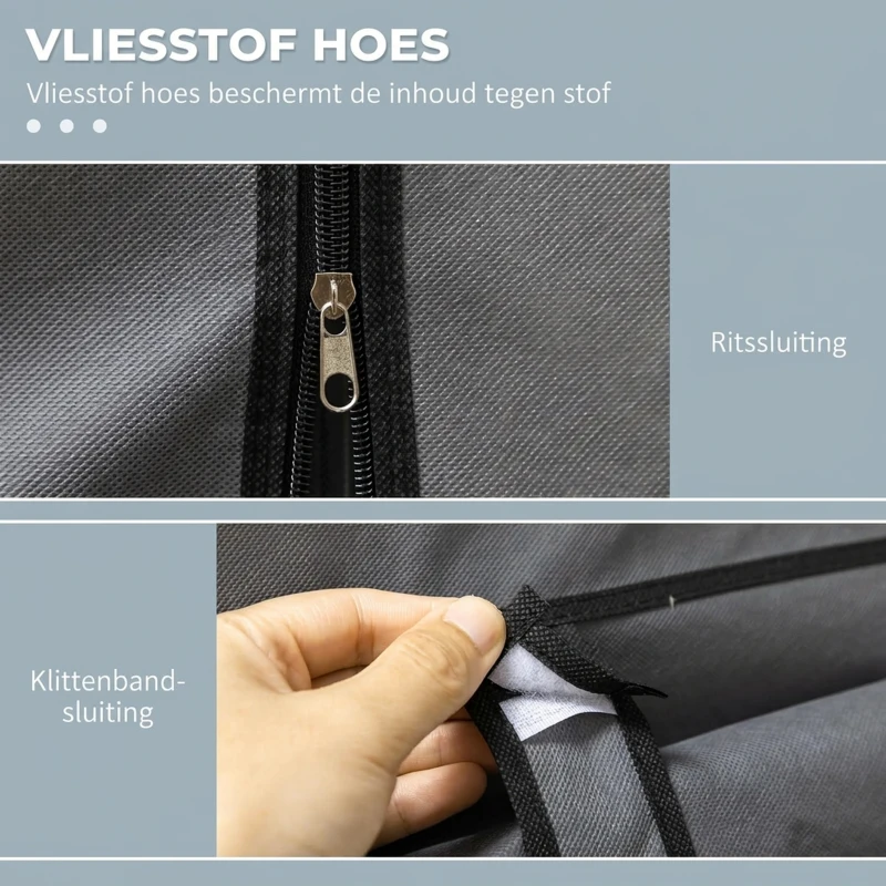 HOMCOM Stoffen Kast, Opbergoplossing, 8 Planken, 2 Kledingroedes, Donkergrijs