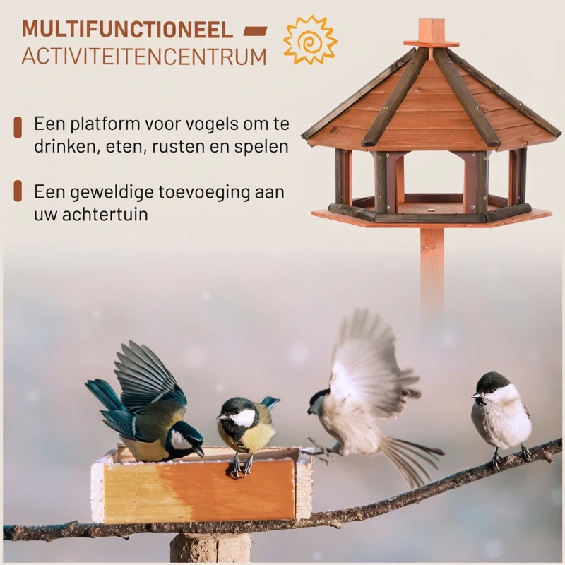 PawHut Vogelhuisje houten vogelstandaard met waterbestendig dak vogelvoederhuis