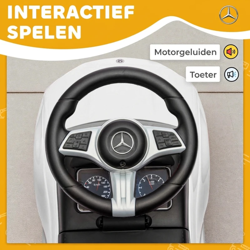 AIYAPLAY kinderauto met Mercedes Benz licentie, met toeter en opbergruimte, 65x28x39 cm, Wit