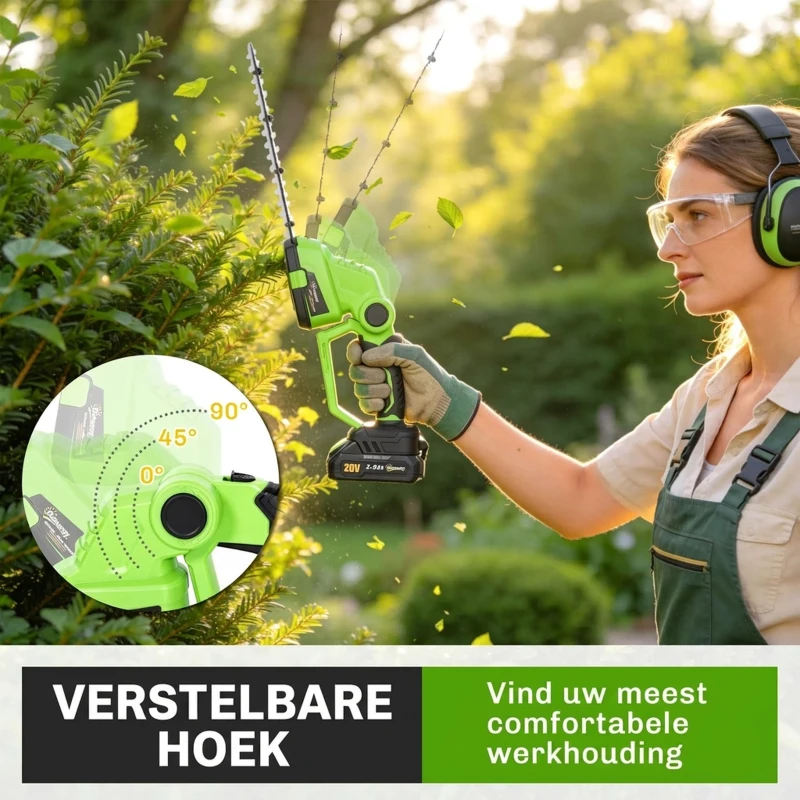Outsunny 2-in-1 Draadloze Heggenschaar Elektrische Heggen- & Struikschaar met 20/10 cm Snijlengte, Oplader